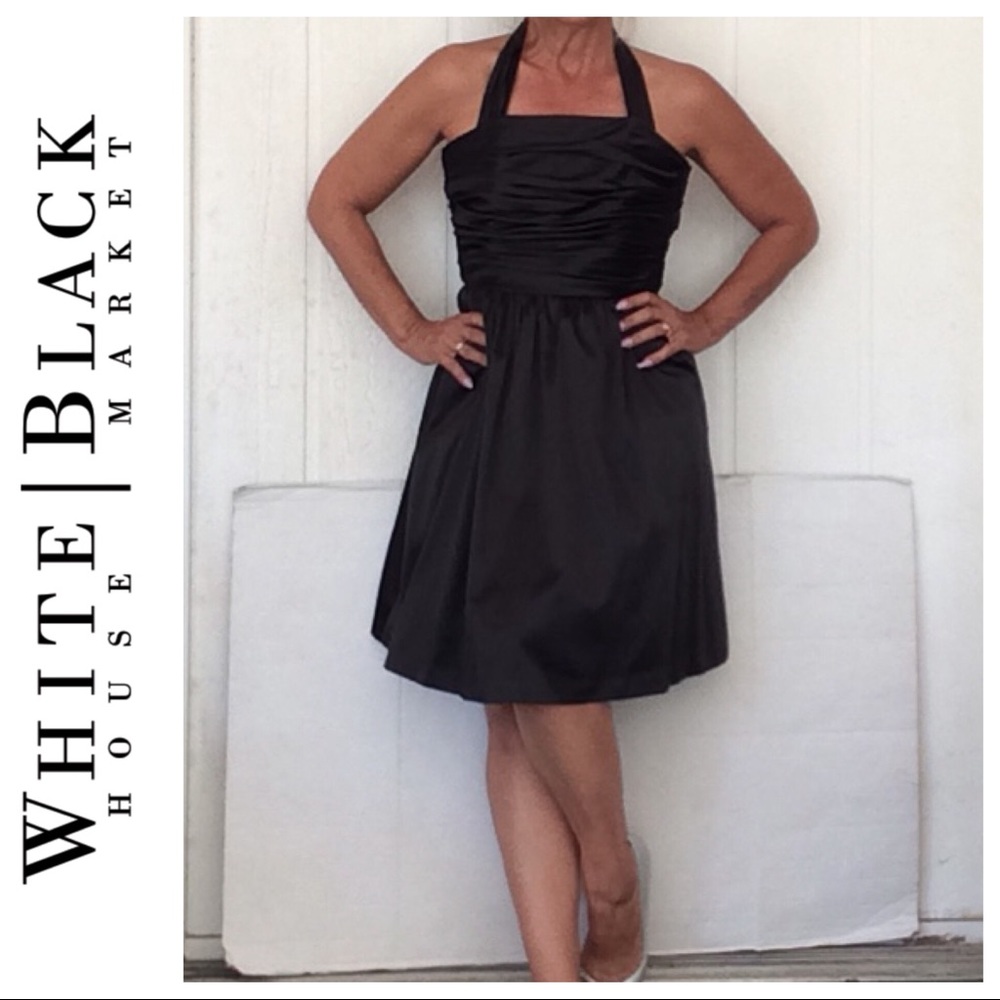 WHITE HOUSE  BLACK MARKET BLACK SATIN COCKTAIL DRESS SIZE 2 NWT